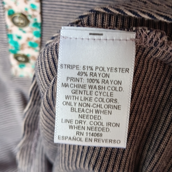 Maison Jules Striped High-Low Blouse with Floral Pattern Size M - Picture 4 of 5